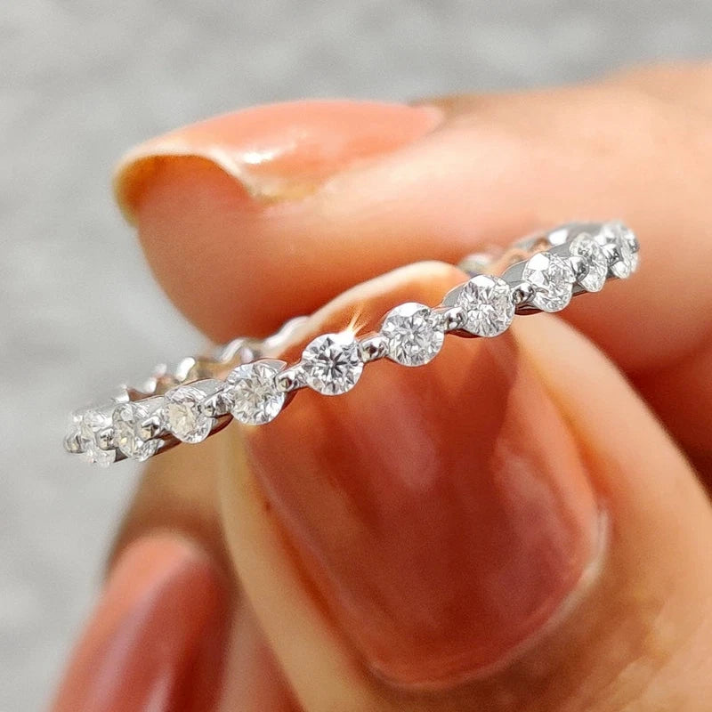 Eternity 1.00 Ct Round Cut Off White Treated Diamond Ring 925 Sterling Silver