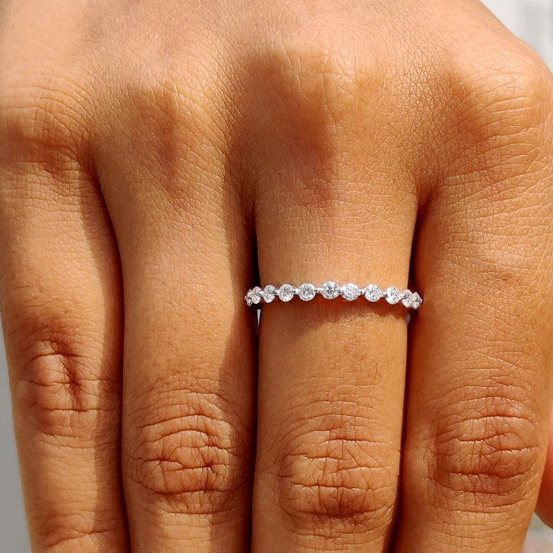 Eternity 1.00 Ct Round Cut Off White Treated Diamond Ring 925 Sterling Silver