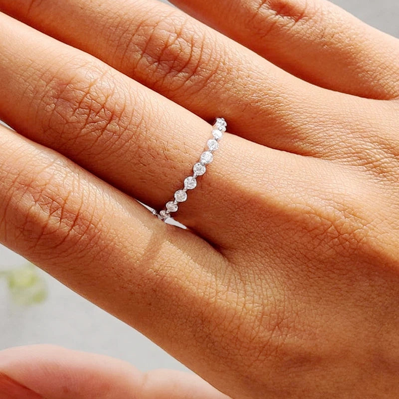 Eternity 1.00 Ct Round Cut Off White Treated Diamond Ring 925 Sterling Silver