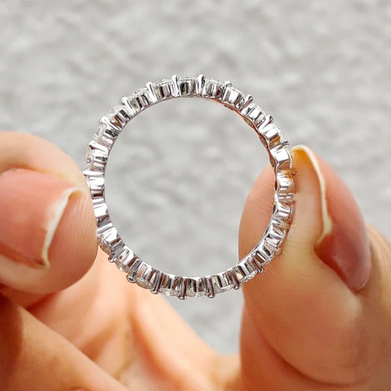 Eternity 1.00 Ct Round Cut Off White Treated Diamond Ring 925 Sterling Silver