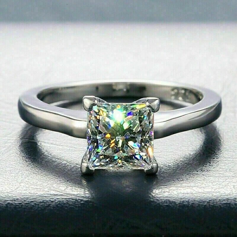 Solitair 3.00 Ct Princess Cut Off White Treated Diamond Ring 925 Sterling Silver