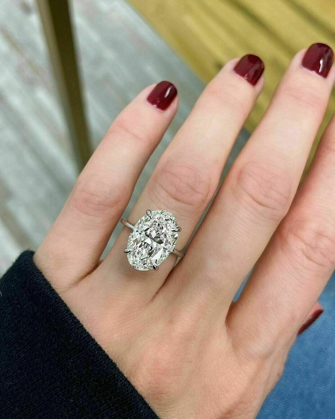 Solitaire 3.00 Ct Oval Cut Off White Treated Diamond Ring 925 Sterling Silver