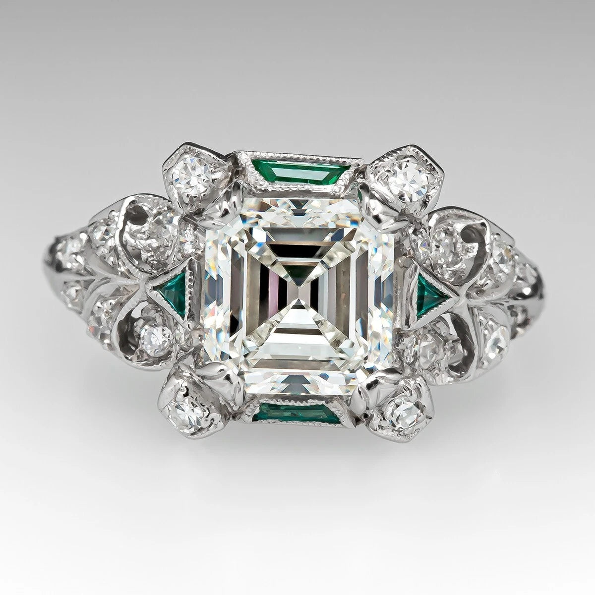 Classic 3.00 Ct Asscher Cut Off White Treated Diamond Ring 925 Sterling Silver