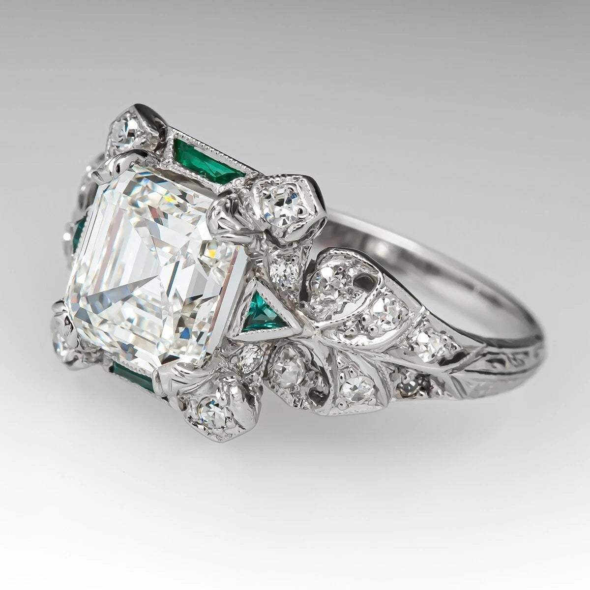 Classic 3.00 Ct Asscher Cut Off White Treated Diamond Ring 925 Sterling Silver