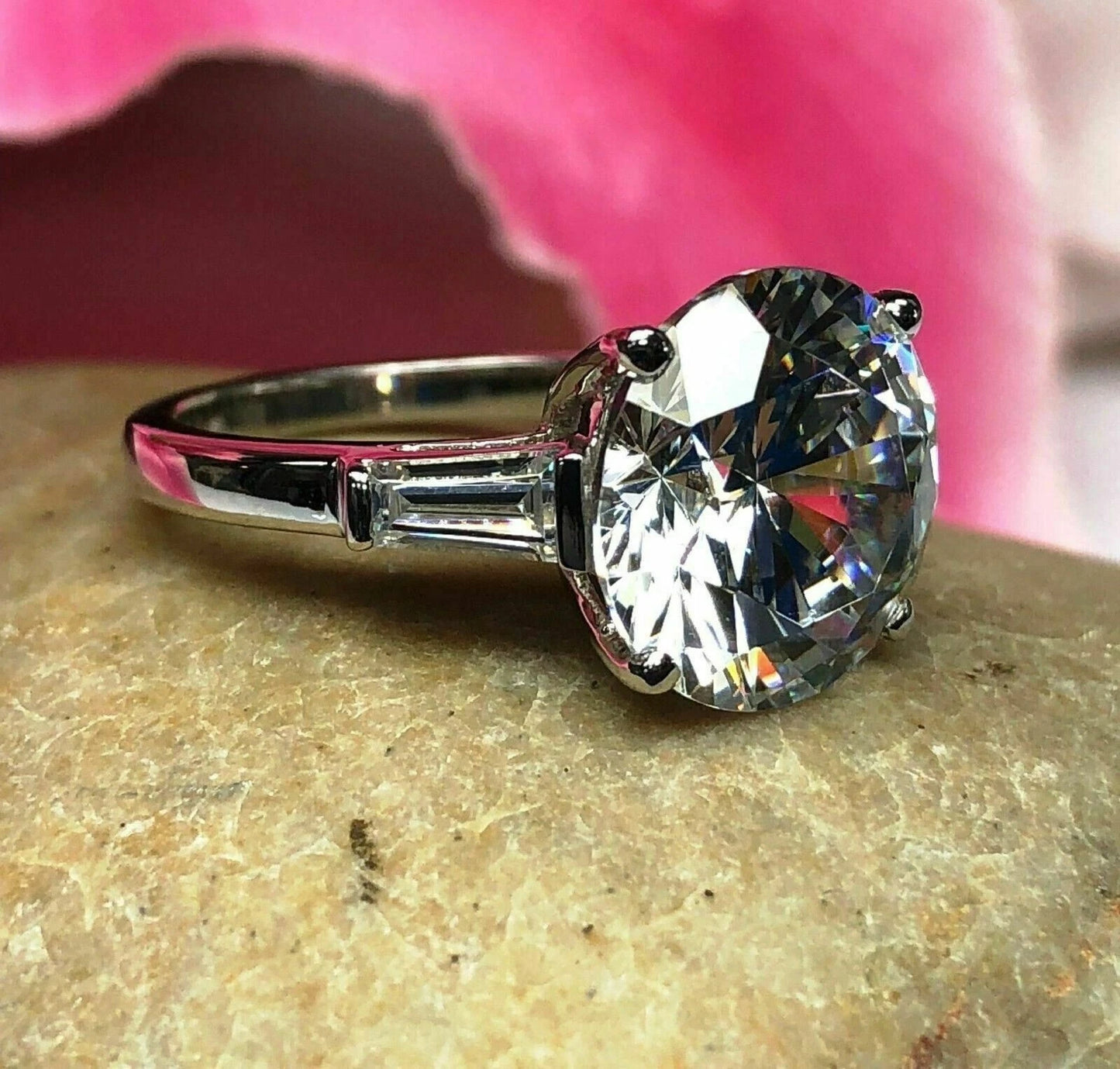 Classic 3.00 Ct Round Cut Off White Treated Diamond Ring 925 Sterling Silver