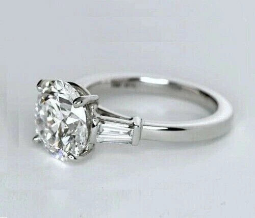 3 Stone 2.50 Ct Round Cut Off White Treated Diamond Ring 925 Sterling Silver