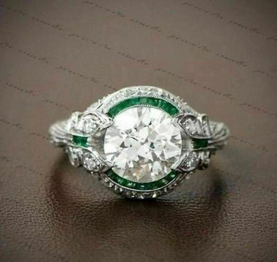 Vintage 2.00 Ct Round Cut Off White Treated Diamond Ring 925 Sterling Silver