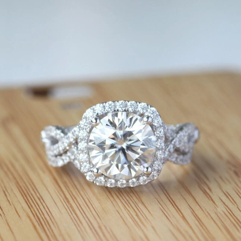 3.00 Ct Round Cut White Treated Diamond Engagement Ring 925 Sterling Silver