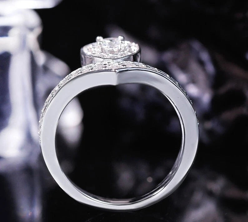 3.00 Ct Round Cut White Treated Diamond Engagement Ring 925 Sterling Silver