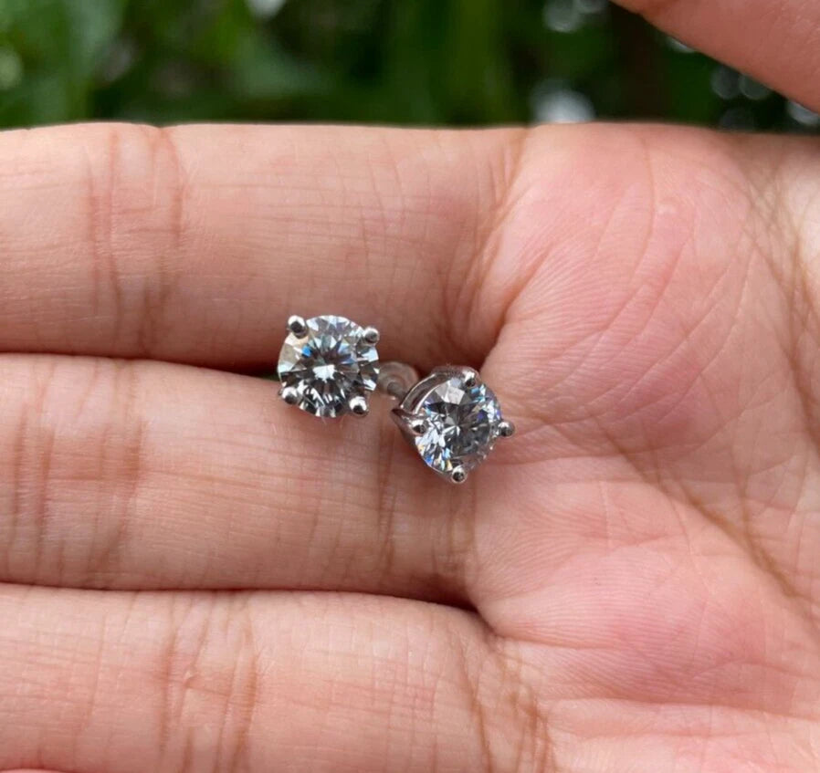4-Prong Round Gray Stud Earrings | 2.00 Ct Total (6.5MM Each) in 925 Silver