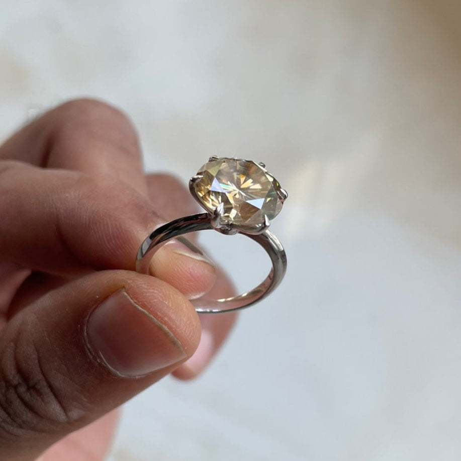 6-Prong Round 12MM Brown Diamond Look Ring | 7 Ct Gemstone in 925 Silver