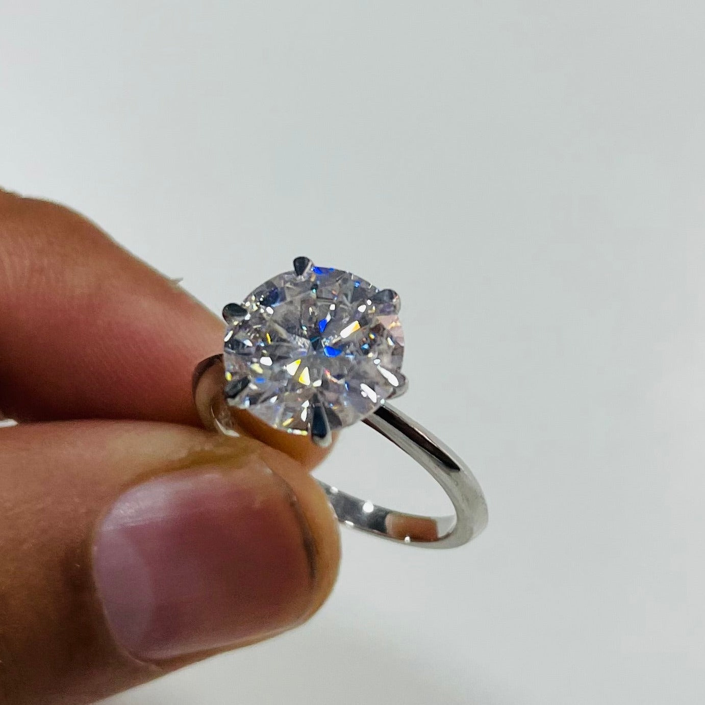 6-Prong Round 10MM Colorless Diamond Look Ring | 5 Ct A-Grade Stone in 925 Silver
