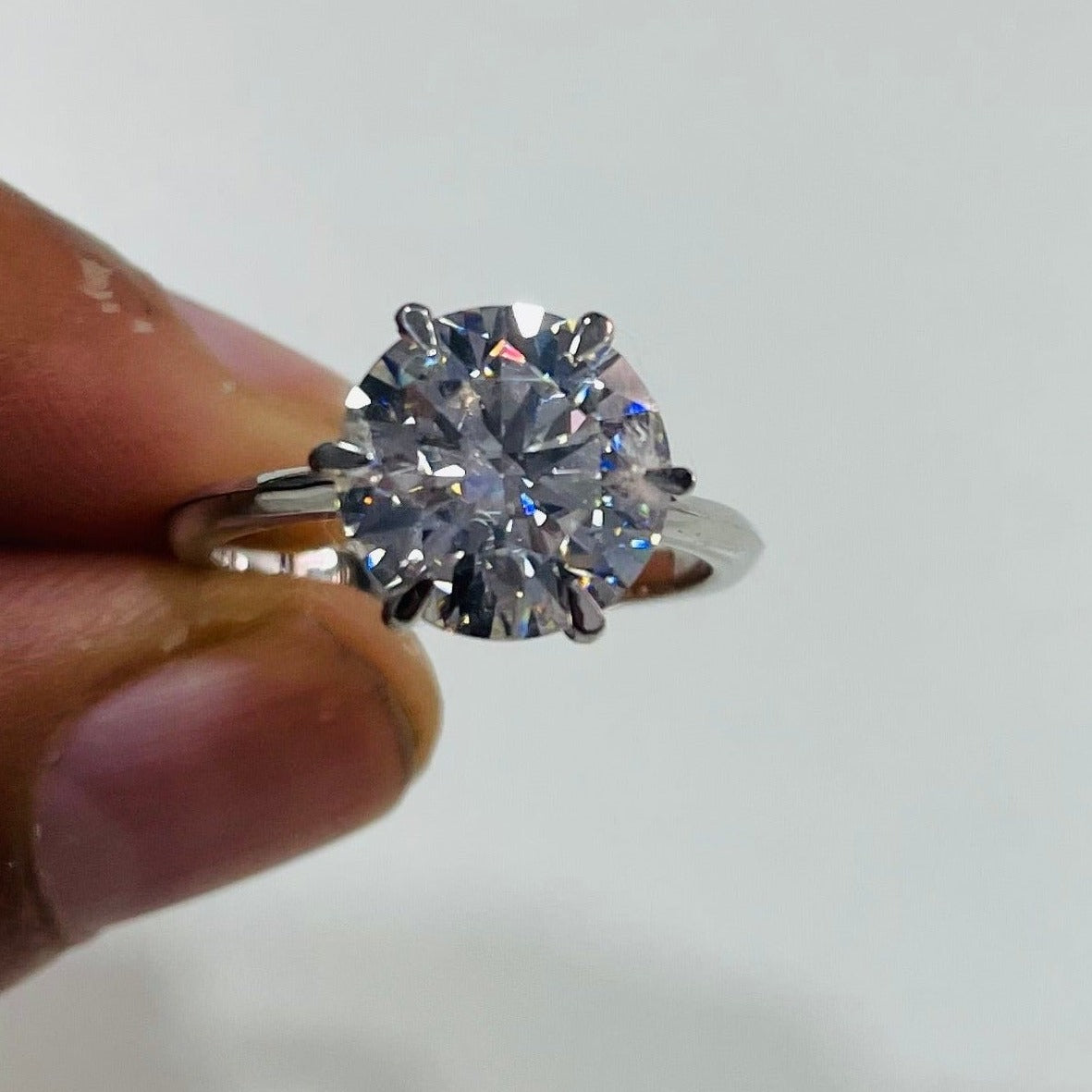 6-Prong Round 10MM Colorless Diamond Look Ring | 5 Ct A-Grade Stone in 925 Silver