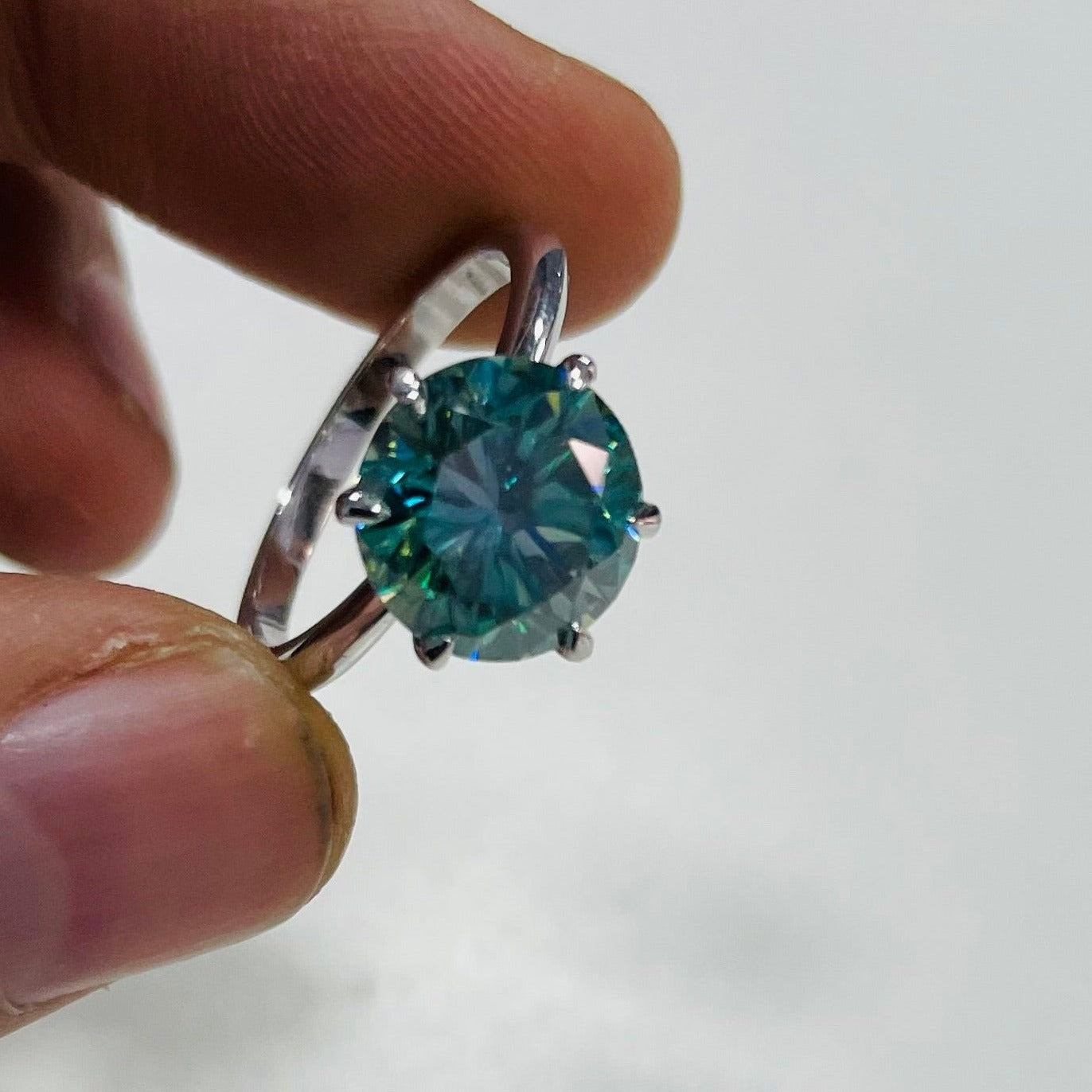 Round 12MM Green-Blue Diamond Look Ring | 7 Ct Gemstone in 925 Silver