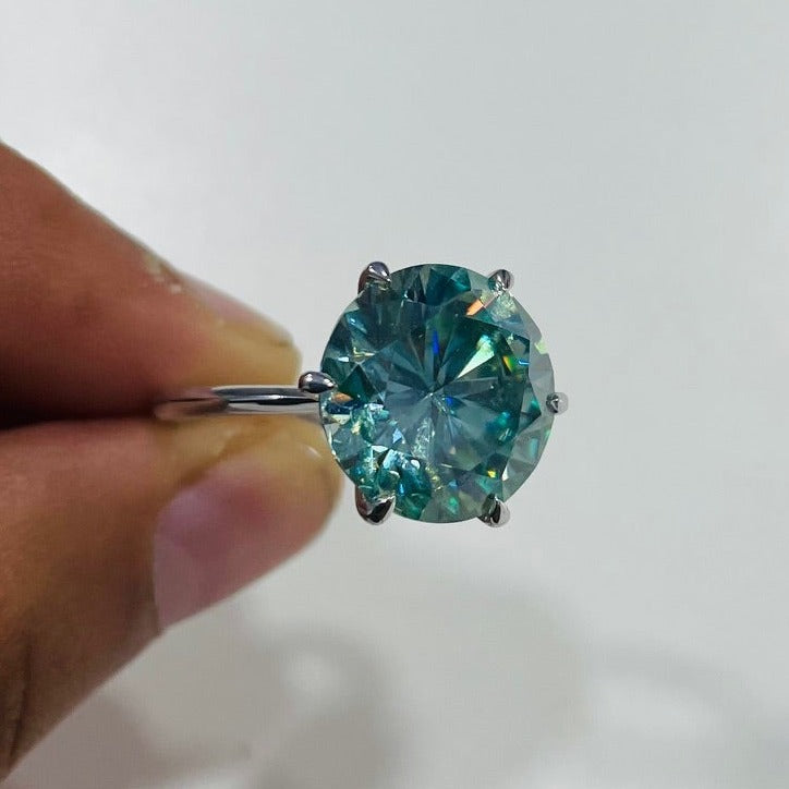 Statement Round Green-Blue Diamond Look Ring | 14.00 Ct Bold Gemstone in 925 Silver