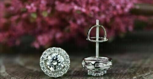 Halo Style Round CZ Stud Earrings | 2.00 Ct Look in 925 Silver
