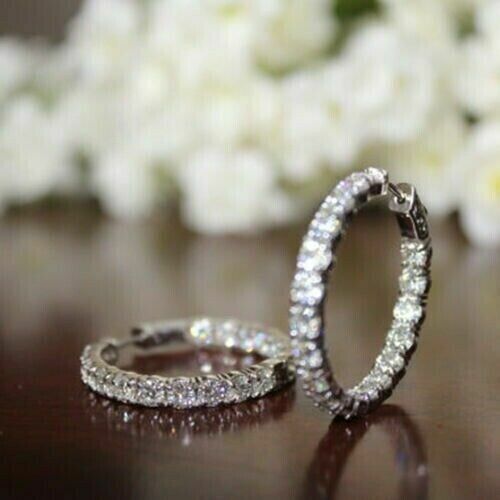 White Round CZ Hoop Earrings | 3.00 Ct Look in 925 Silver