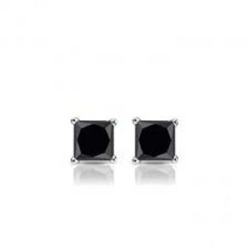 Princess Cut Black CZ Stud Earrings | 2.00 Ct Look in 925 Silver