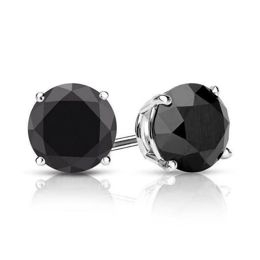 Black Round Shape 2.00 Ct. Lab Created Stone Stud in 925 Silver