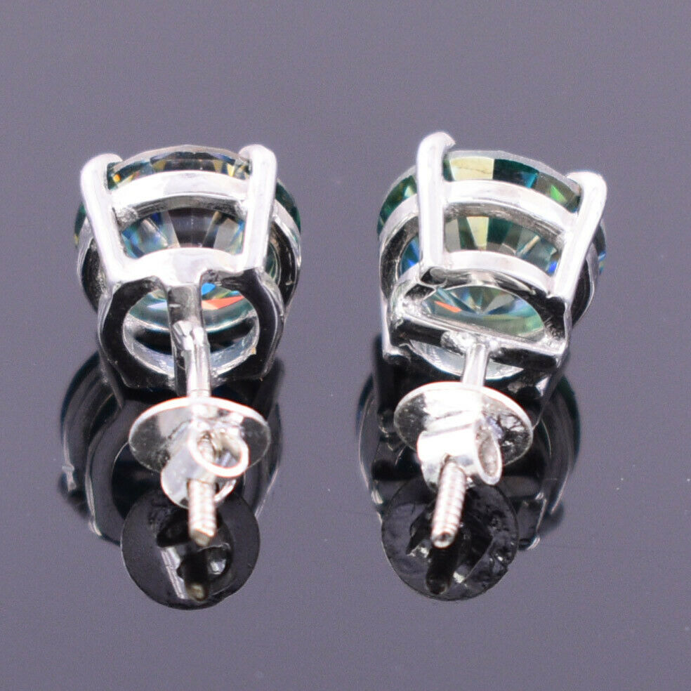 4-Prong Round Green-Blue Stud Earrings | 2.00 Ct (6.5MM Each) in 925 Silver