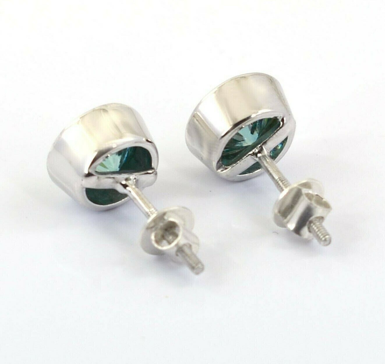 Bezel Set Round Green Stud Earrings | 2.00 Ct (6.5MM Each) in 925 Silver