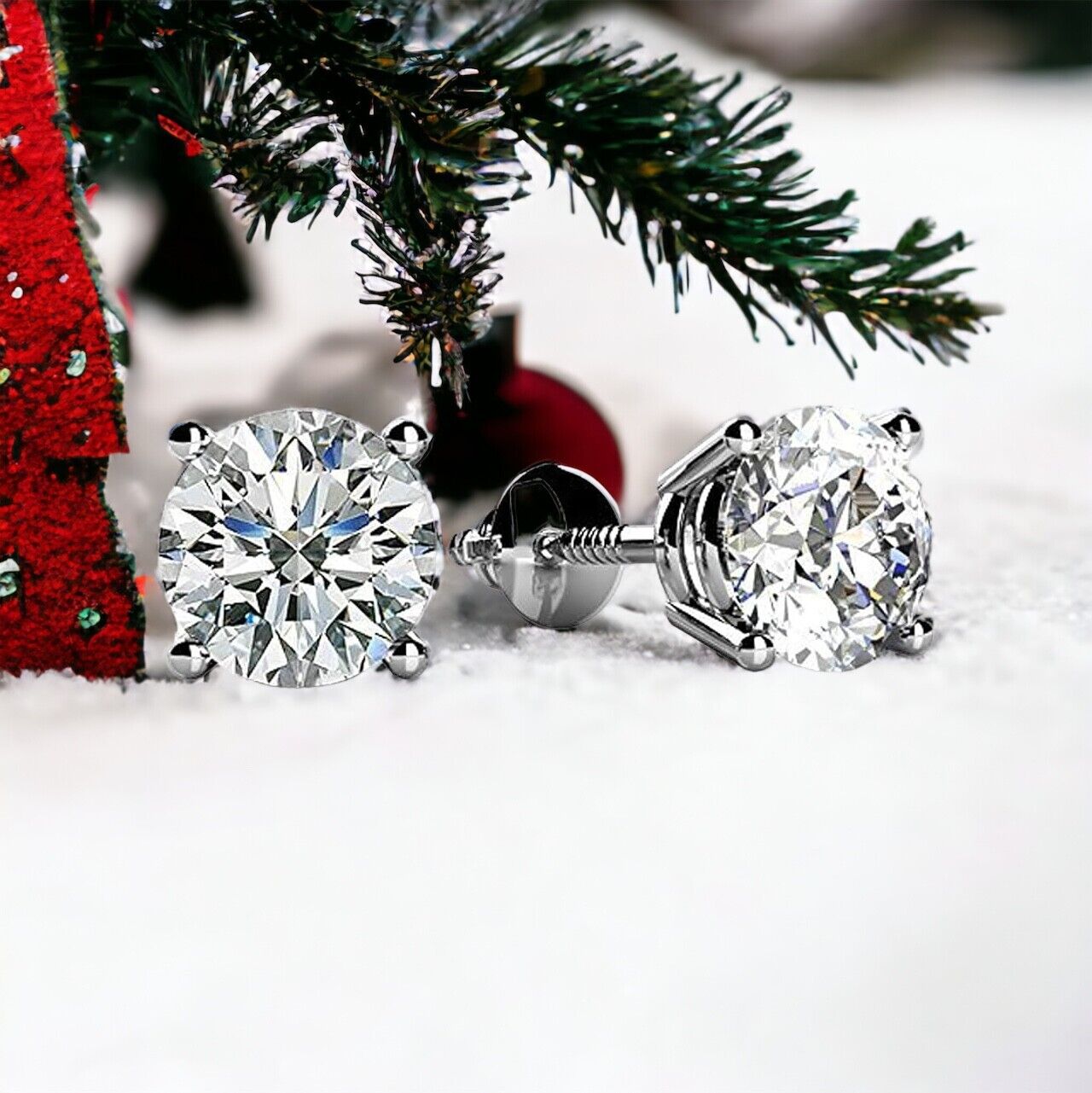 2.00 Ct Lab-Grown Diamond Stud Earrings | EF VS | 6.5MM Each in 14K White Gold