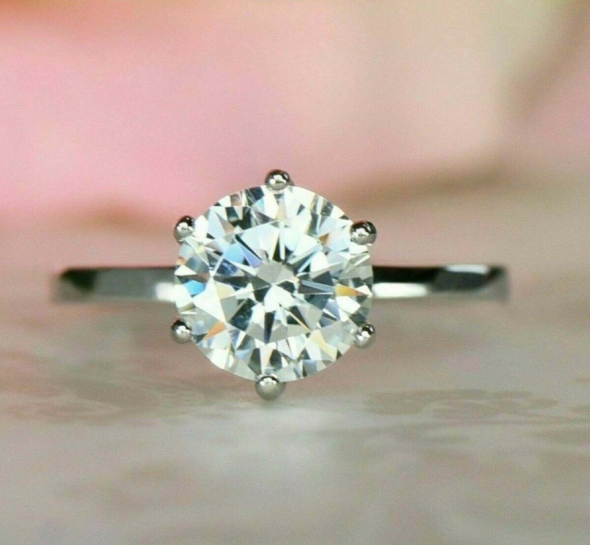 Stand 6-Prong Round 8MM Diamond Ring | 2 Ct Look | Colorless Stone in 925 Silver