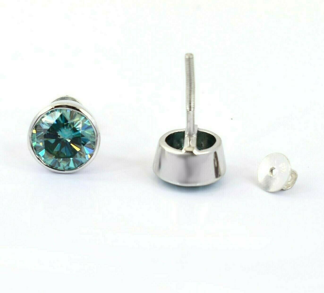 Bezel Set Round Green Stud Earrings | 2.00 Ct (6.5MM Each) in 925 Silver