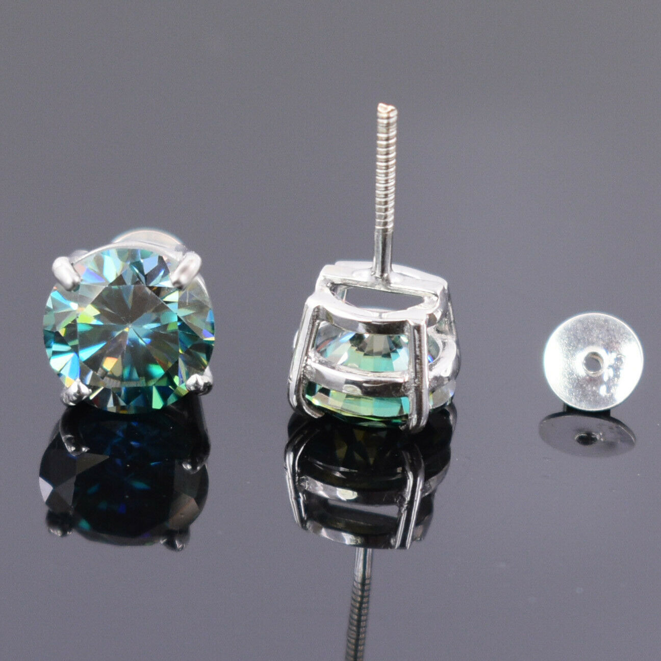 4-Prong Round Green-Blue Stud Earrings | 2.00 Ct (6.5MM Each) in 925 Silver