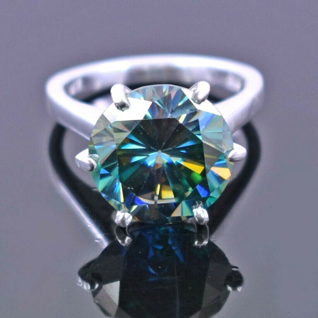 Hole-Style Prong Round 9MM Green-Blue Diamond Look Ring | 3 Ct Gemstone in 925 Silver