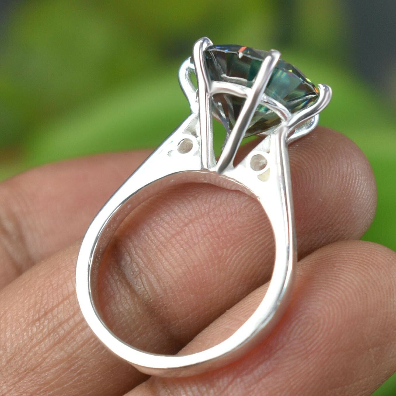 Hole-Style Prong Round 9MM Green-Blue Diamond Look Ring | 3 Ct Gemstone in 925 Silver