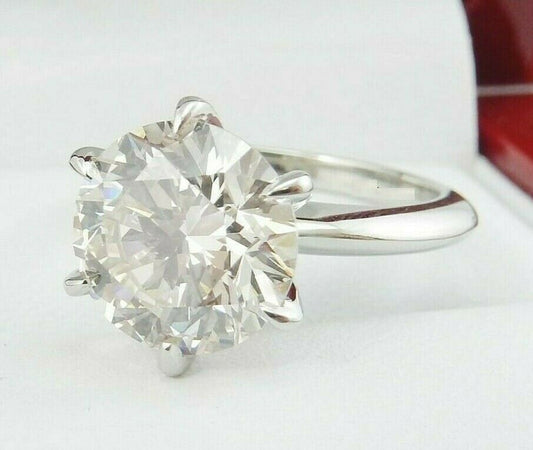 6-Prong Round 12MM Colorless Diamond Look Ring | 7 Ct Stone in 925 Silver