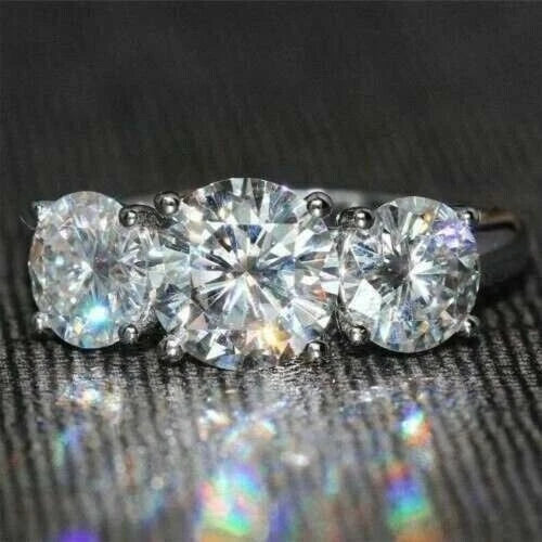 3 Stone 2.50 Ct Round Cut Off White Treated Diamond Ring 925 Sterling Silver
