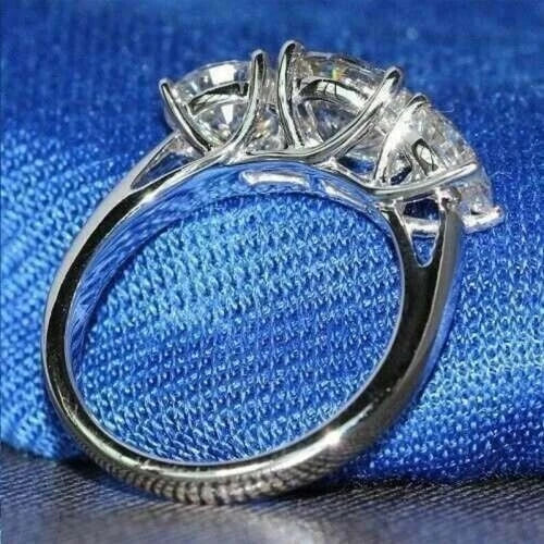 3 Stone 2.50 Ct Round Cut Off White Treated Diamond Ring 925 Sterling Silver