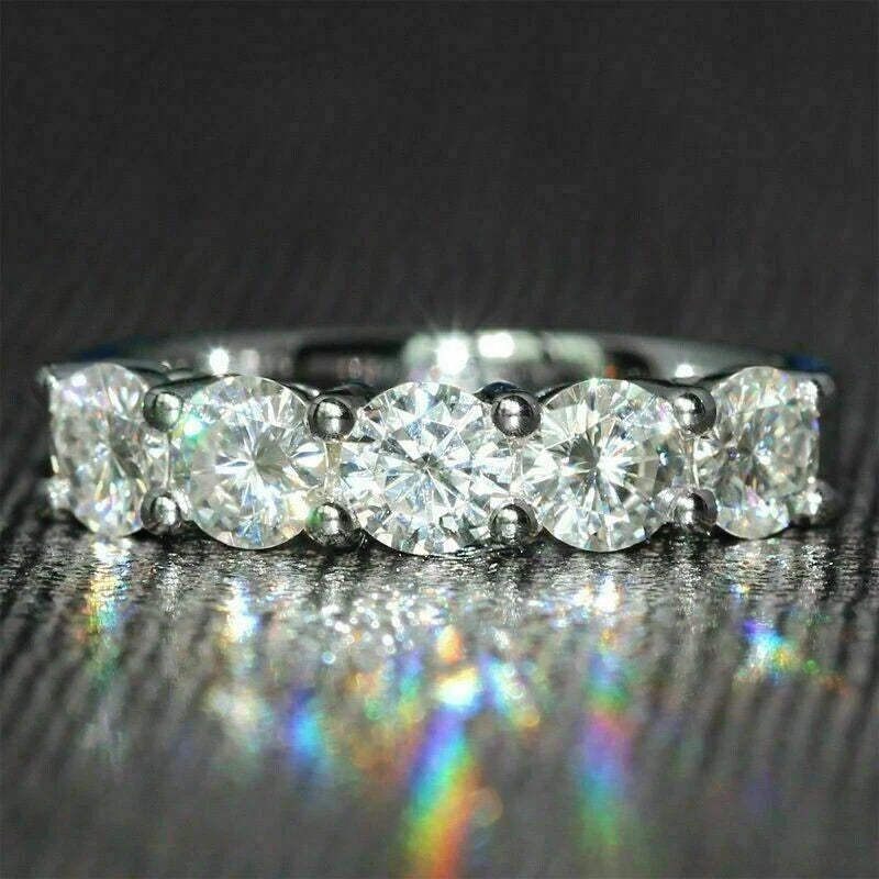 5 Stone 2.50 Ct Round Cut Off White Treated Diamond Ring 925 Sterling Silver