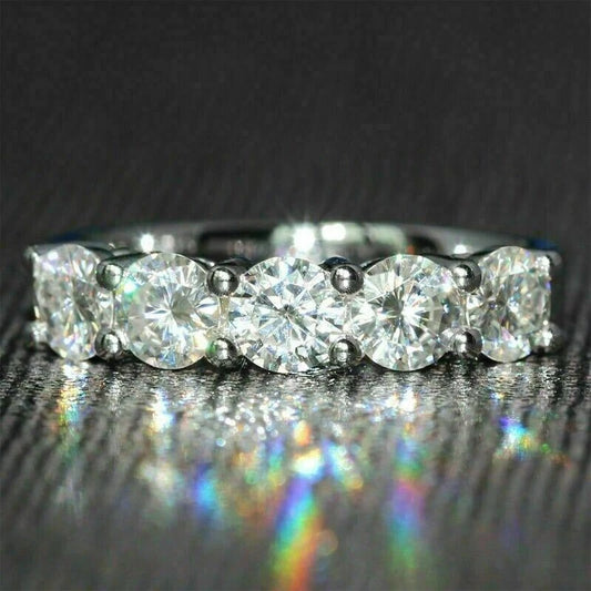 5 Stone 2.50 Ct Round Cut Off White Treated Diamond Ring 925 Sterling Silver