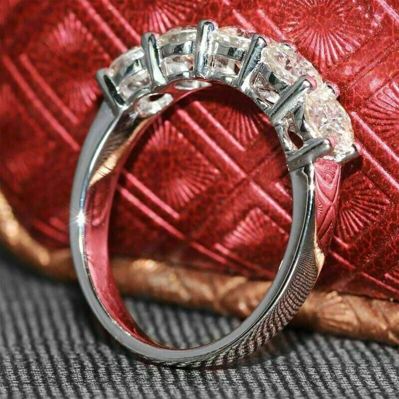 5 Stone 2.50 Ct Round Cut Off White Treated Diamond Ring 925 Sterling Silver