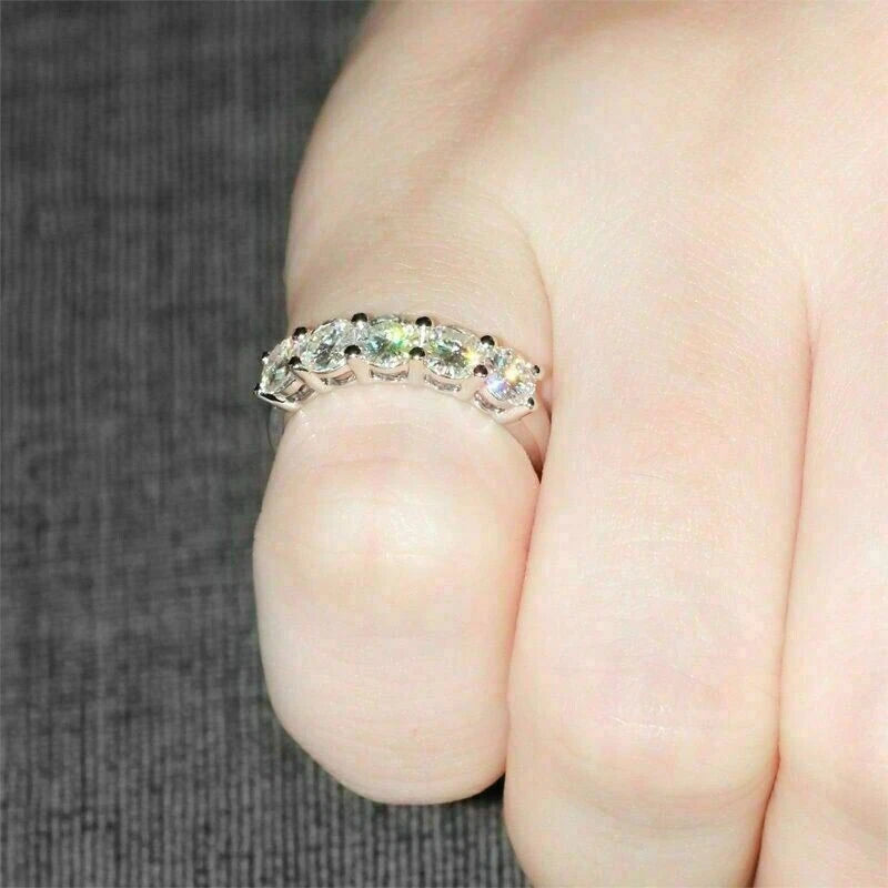 5 Stone 2.50 Ct Round Cut Off White Treated Diamond Ring 925 Sterling Silver