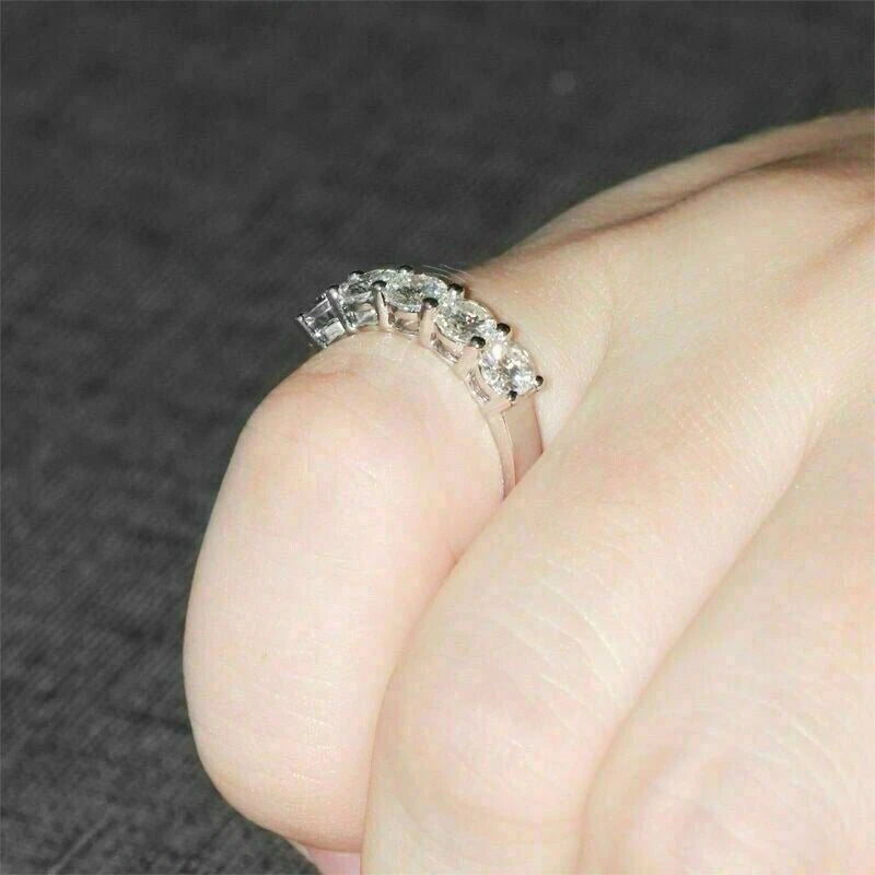 5 Stone 2.50 Ct Round Cut Off White Treated Diamond Ring 925 Sterling Silver
