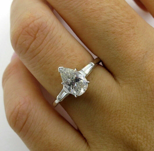 Classic 2.00 Ct Pear Cut Off White Treated Diamond Ring 925 Sterling Silver