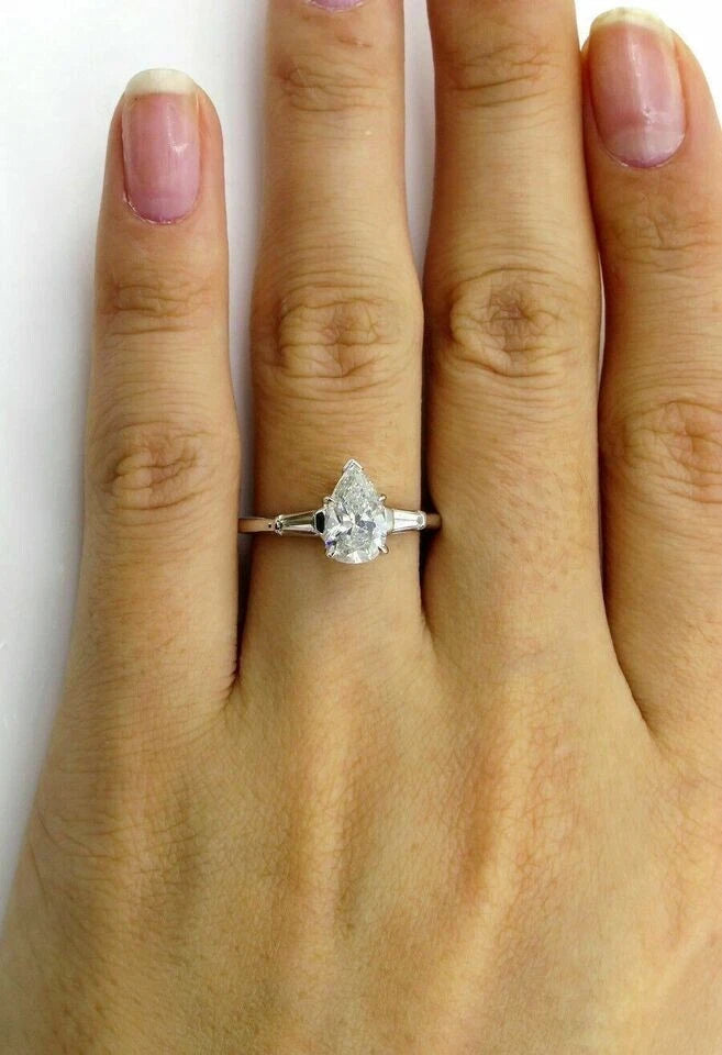 Classic 2.00 Ct Pear Cut Off White Treated Diamond Ring 925 Sterling Silver