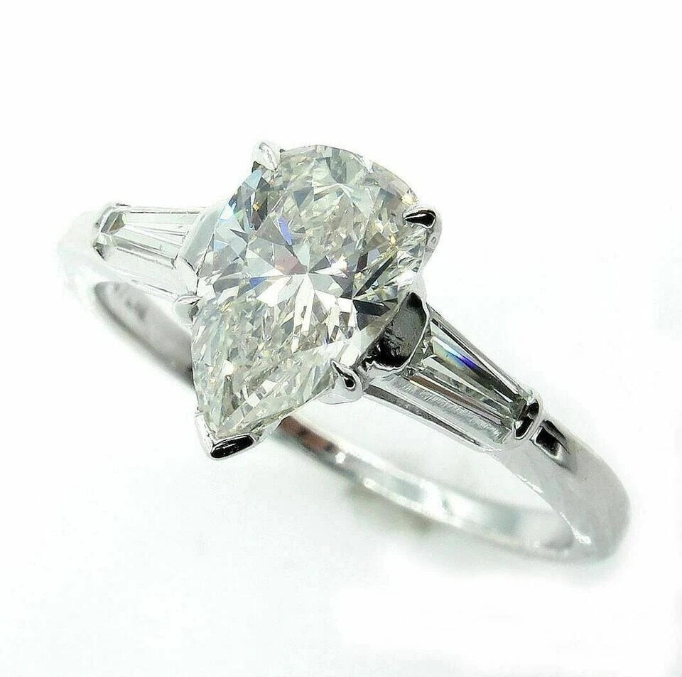 Classic 2.00 Ct Pear Cut Off White Treated Diamond Ring 925 Sterling Silver
