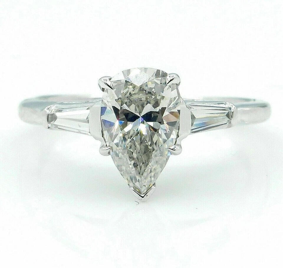 Classic 2.00 Ct Pear Cut Off White Treated Diamond Ring 925 Sterling Silver
