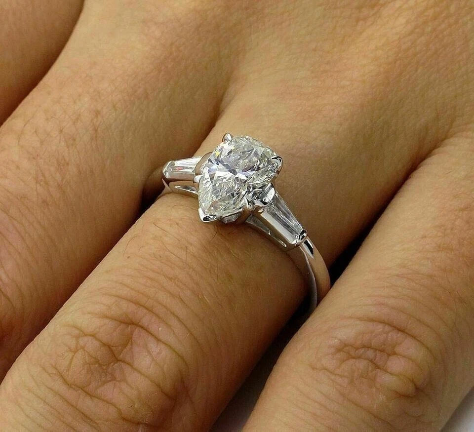 Classic 2.00 Ct Pear Cut Off White Treated Diamond Ring 925 Sterling Silver