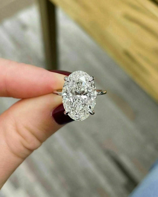 Solitaire 3.00 Ct Oval Cut Off White Treated Diamond Ring 925 Sterling Silver