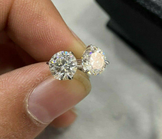 3-Prong Round 8MM Stud Earrings | 4.00 Ct Total (2 Ct Each) in 925 Silver