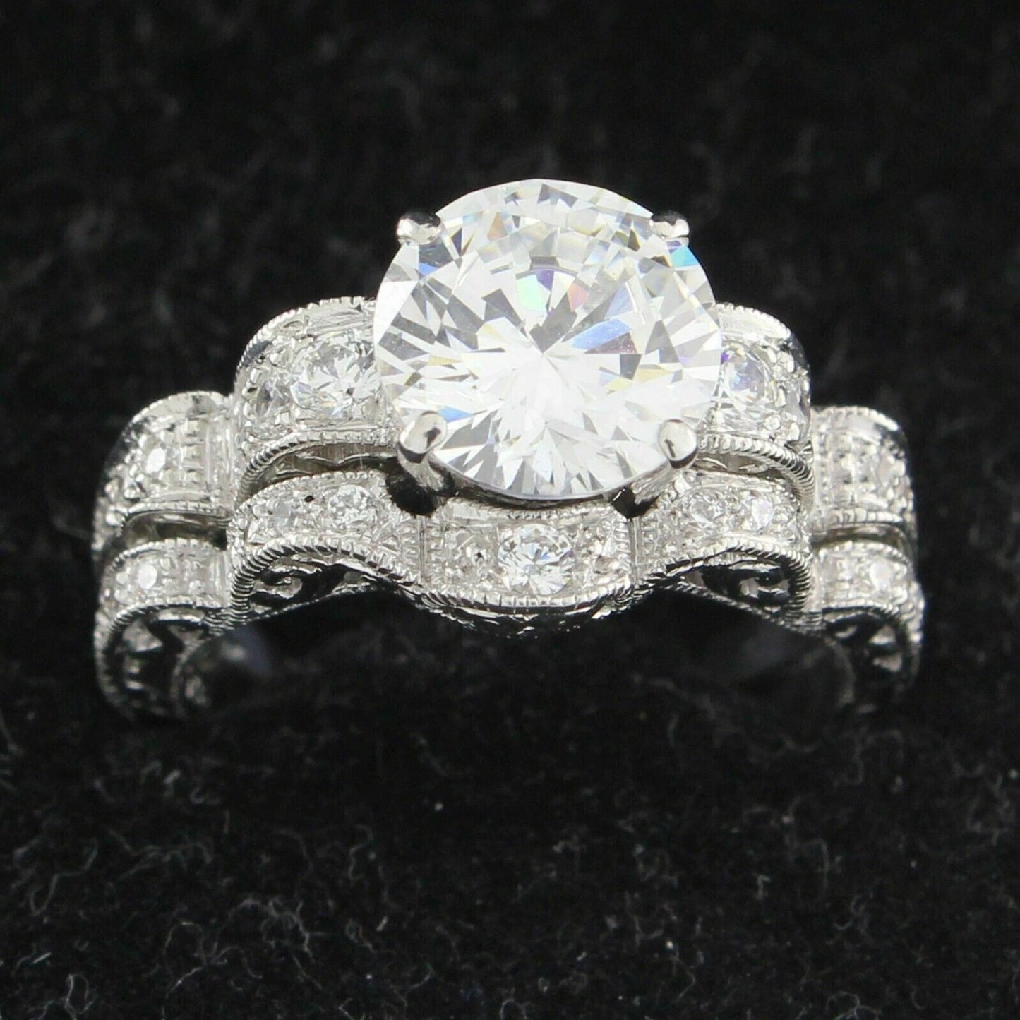 3 Ct Round Cut Off White Treated Diamond Ring 925 Sterling Silver With Band