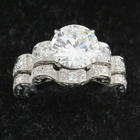 3 Ct Round Cut Off White Treated Diamond Ring 925 Sterling Silver With Band