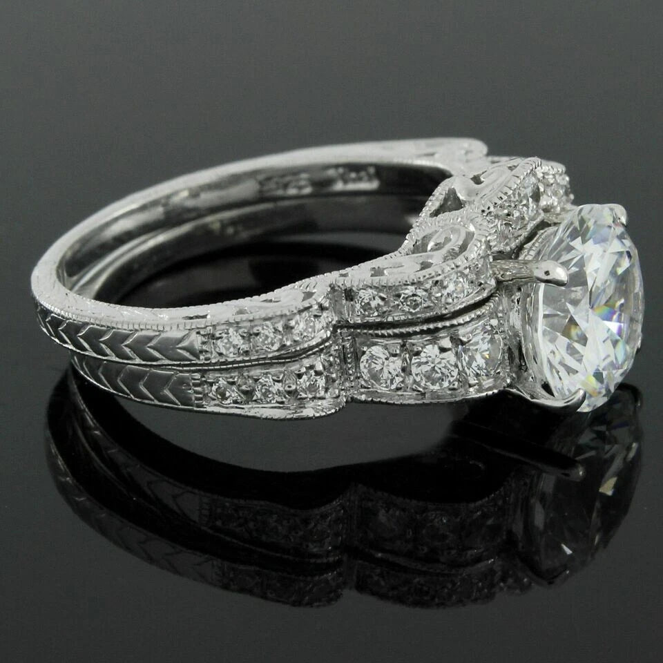 3 Ct Round Cut Off White Treated Diamond Ring 925 Sterling Silver With Band