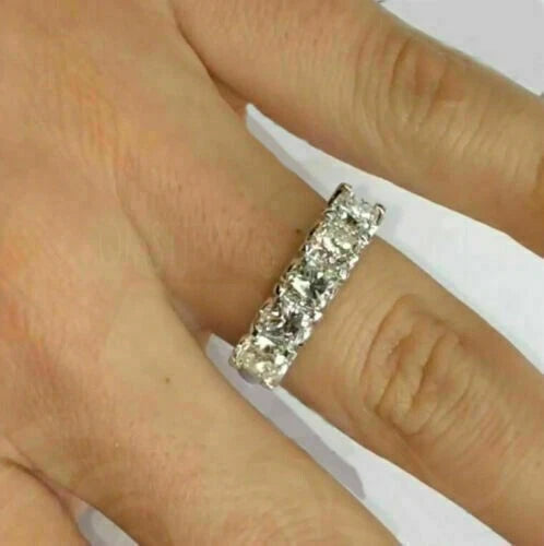 5 Stone 3 Ct Cushion Cut Off White Treated Diamond Band 925 Sterling Silver